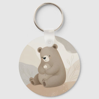 Adorable Ours Brun à la Marguerite - Aquarelle Keychain