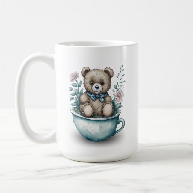 Adorable ours en peluche en tasse avec fleurs (Gauche)