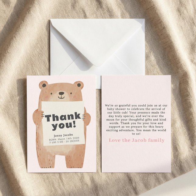 Adorable ours rose Faire-part bébé Merci (Adorable Pink Bear Baby Announcement Thank You.)