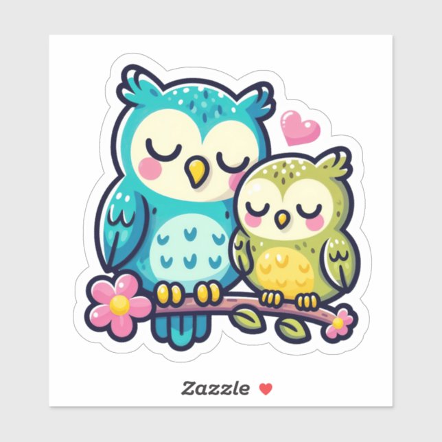 Adorable Owl Couple in Love - Cute Cartoon Art (Sheet)
