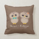 Adorable Owl Couple Throw Pillow<br><div class="desc">Custom throw pillow features an adorable vector illustration two cute owls.</div>