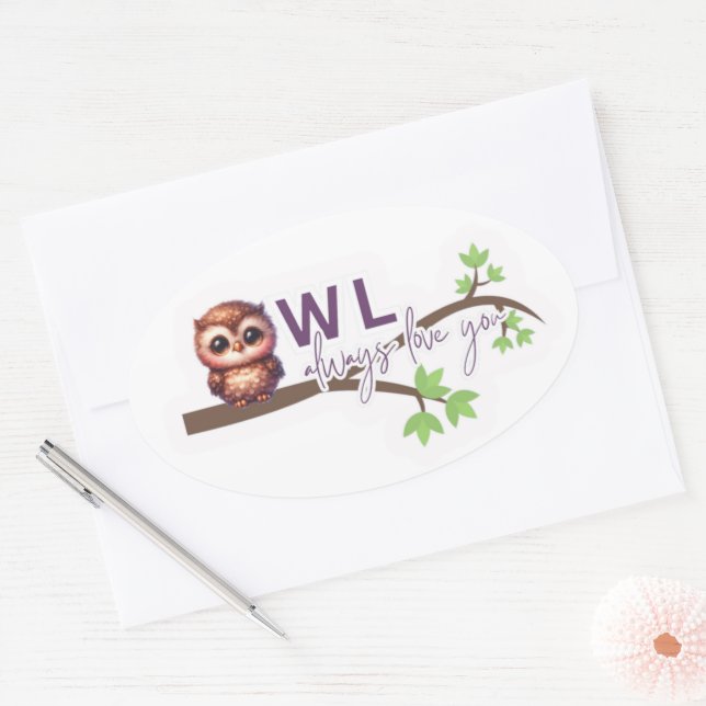 Adorable Owl Design Oval Sticker (Envelope)