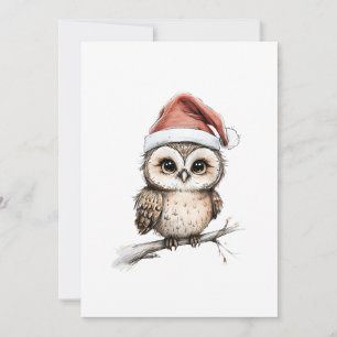 Adorable Owl in Santa Hat – Holiday Ilustration Card