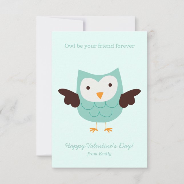 Adorable Owl Kids Classroom Valentines Invitation (Front)