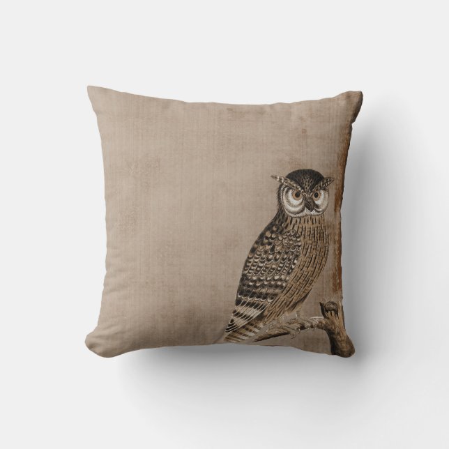 Adorable Owl on Tree Branch Outdoor Pillow (Front)