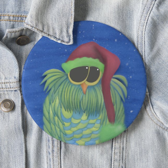 Adorable Owl with Santa Hat 6 Inch Round Button (In Situ)