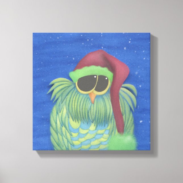 Adorable Owl with Santa Hat Canvas Print (Front)