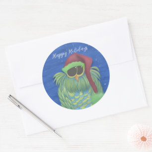 Adorable Owl with Santa Hat Classic Round Sticker