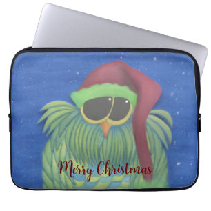 Adorable Owl with Santa Hat  Laptop Sleeve