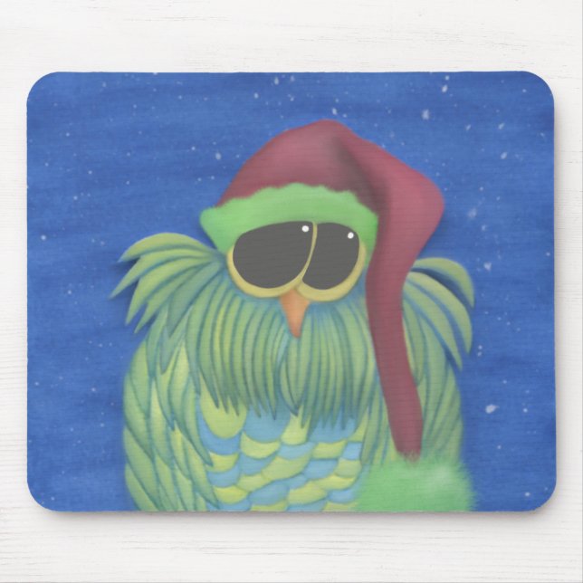 Adorable Owl with Santa Hat Mouse Pad (Front)