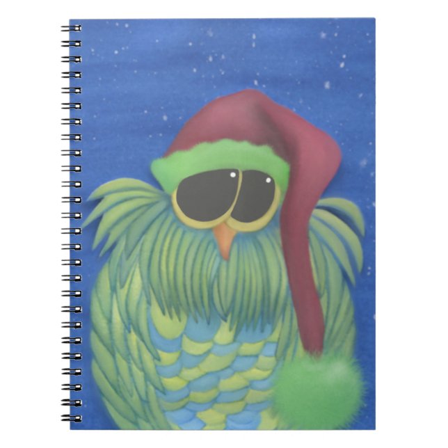 Adorable Owl with Santa Hat Notebook (Front)