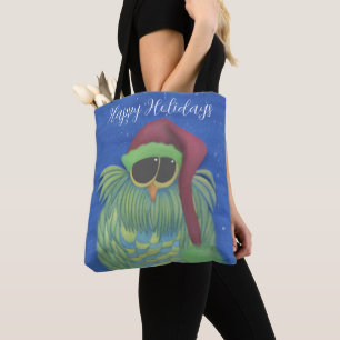 Adorable Owl with Santa Hat Tote Bag