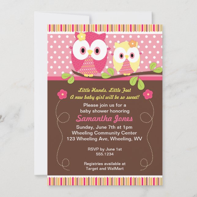 Adorable Owls Baby Shower Birthday Invitation (Front)