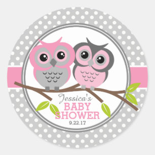 Adorable Owls Baby Shower Classic Round Sticker