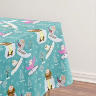 Adorable Owls Enjoying A Winter Day  Tablecloth
