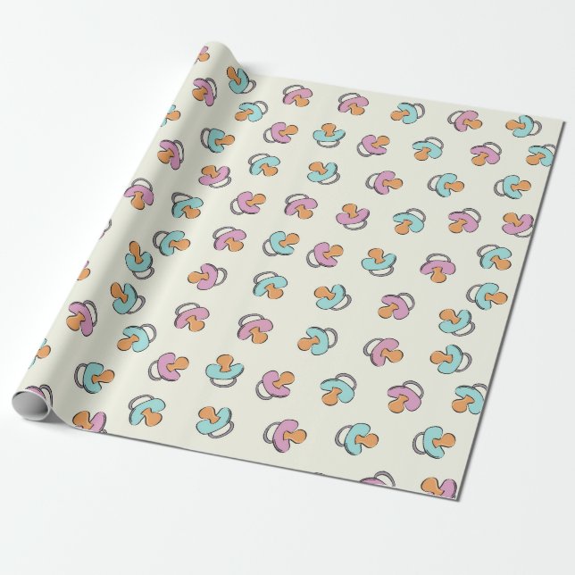 Adorable Pacifier Gender Reveal Baby Shower Wrapping Paper (Unrolled)
