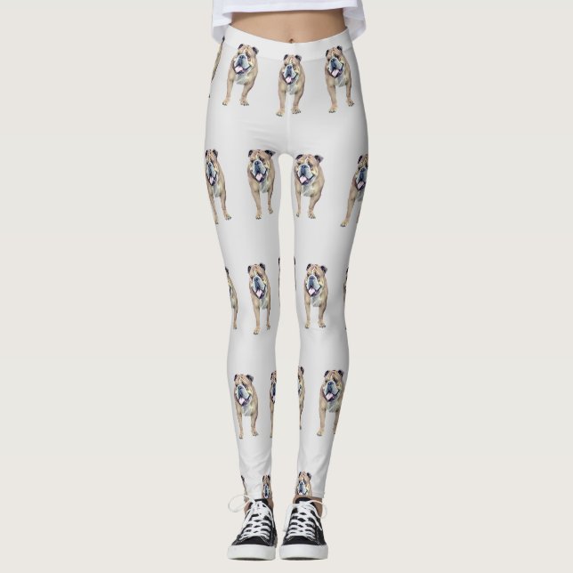 Adorable Painted Bulldog Leggings (Front)