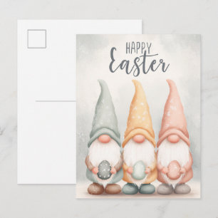 Adorable painted cartoon gnomes celebrating Easter Invitation Postcard