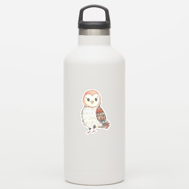 Adorable Painted Watercolor Barn Owl (Waterbottle)