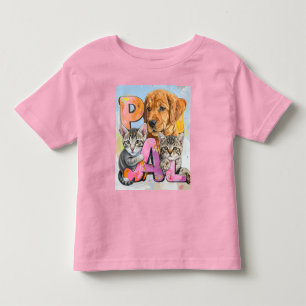 Adorable PAL Curious Dog and Cats in Watercolors Toddler T-shirt