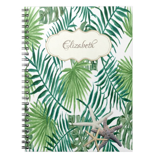 Adorable Palm Leaf ,Starfish ,Personalized Notebook (Front)