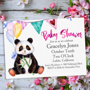 Adorable Panda & Balloons Baby Shower Invitation