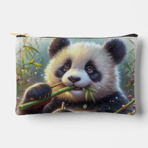Adorable Panda Bear Eating Bamboo Accessory Pouch