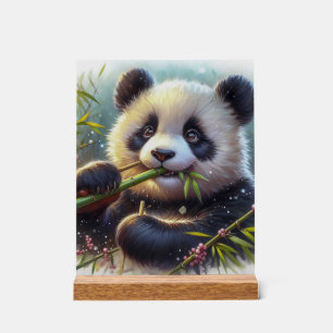 Adorable Panda Bear Eating Bamboo Acrylic Sign