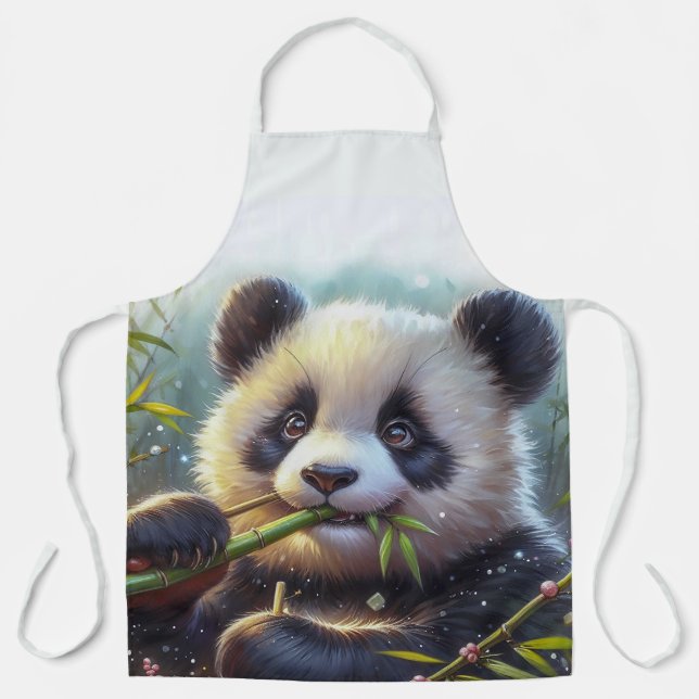 Adorable Panda Bear Eating Bamboo Apron (Front)