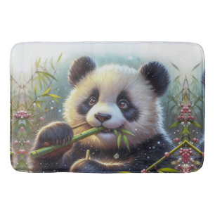Adorable Panda Bear Eating Bamboo Bath Mat