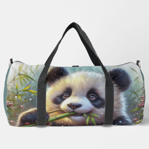 Adorable Panda Bear Eating Bamboo Duffle Bag