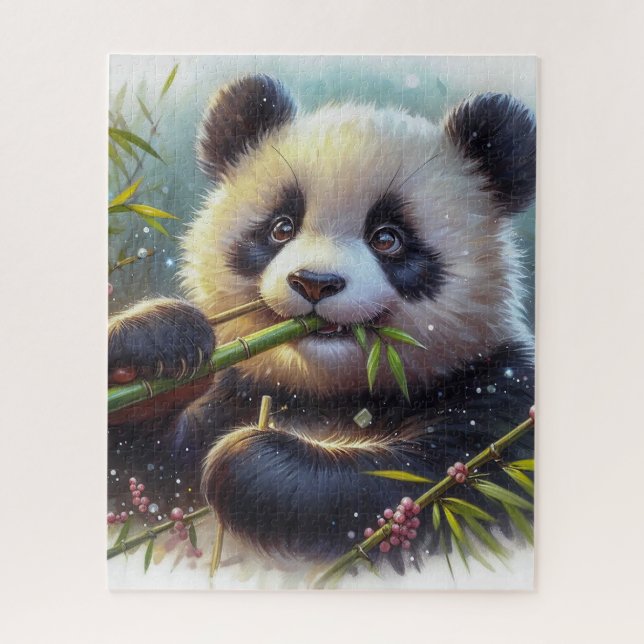 Adorable Panda Bear Eating Bamboo Jigsaw Puzzle (Vertical)