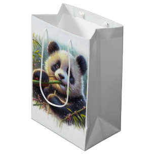 Adorable Panda Bear Eating Bamboo Medium Gift Bag