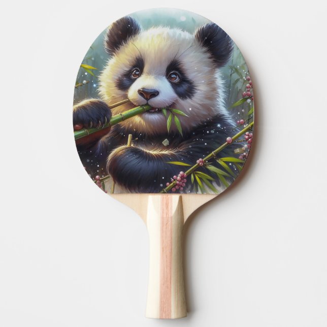 Adorable Panda Bear Eating Bamboo Ping Pong Paddle (Front)