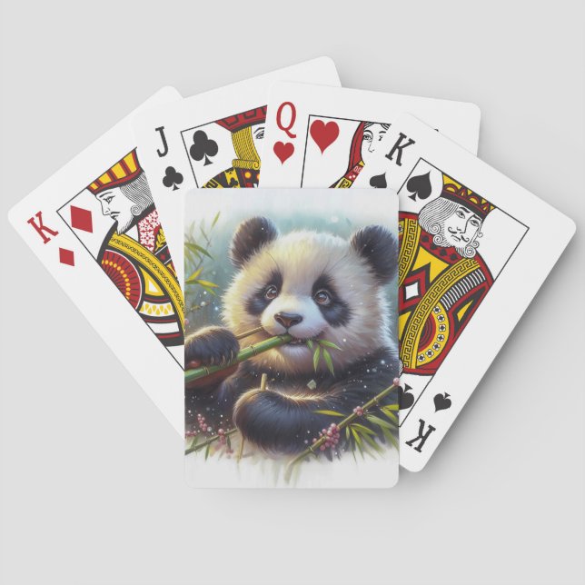 Adorable Panda Bear Eating Bamboo Playing Cards (Back)