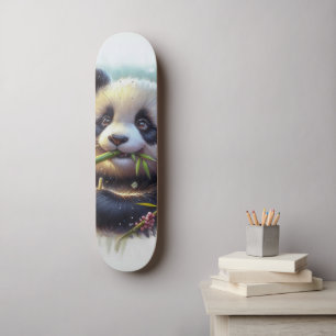 Adorable Panda Bear Eating Bamboo Skateboard