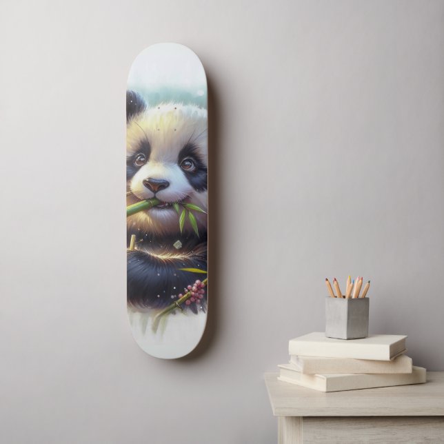 Adorable Panda Bear Eating Bamboo Skateboard (Wall Art)