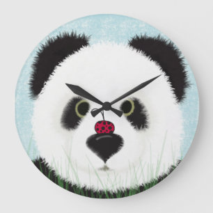 Adorable Panda Bear Painting Large Clock