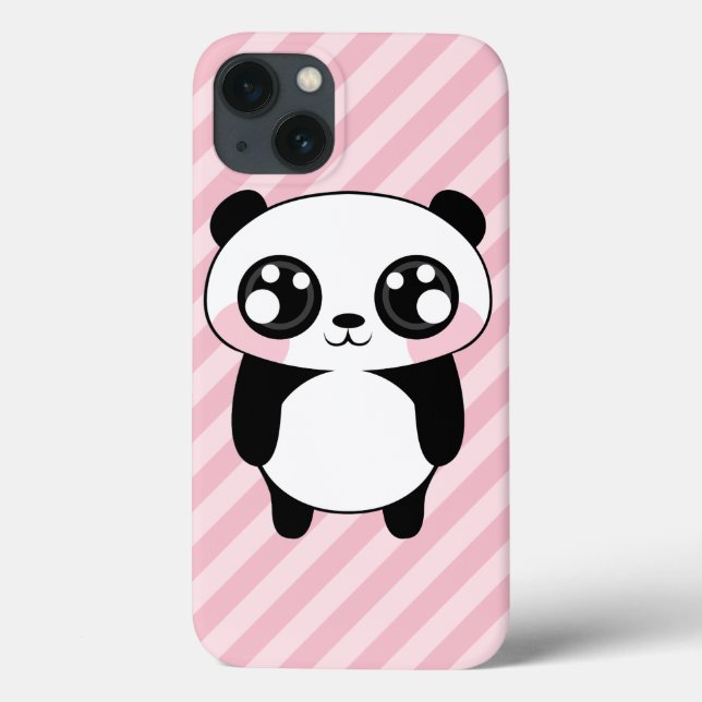 Adorable Panda Bear Pink Striped Background Case-Mate iPhone Case (Back)