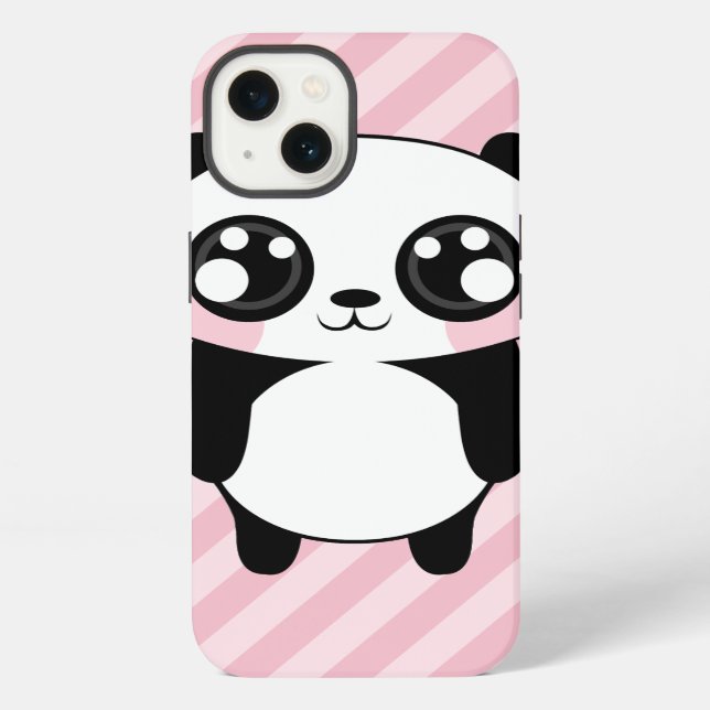 Adorable Panda Bear Pink Striped Background iPhone Case (Back)