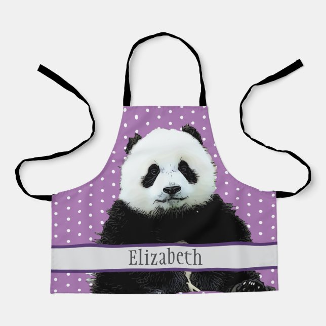 Adorable Panda Bear Teal Name Kids Animal Apron (Front)