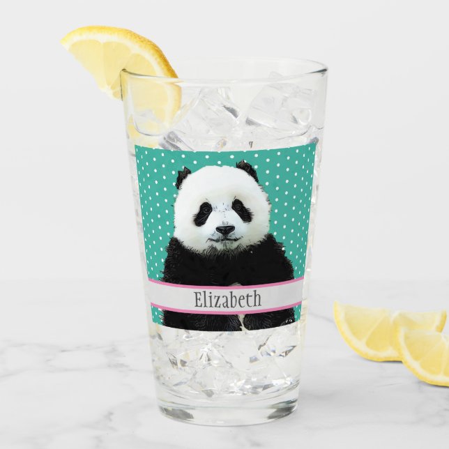 Adorable Panda Bear Teal Name Kids Animal Glass (Front Ice)