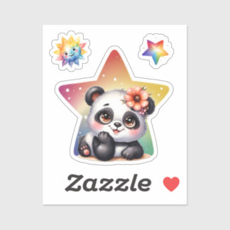 Adorable Panda Colorful Star, Sticker Panda