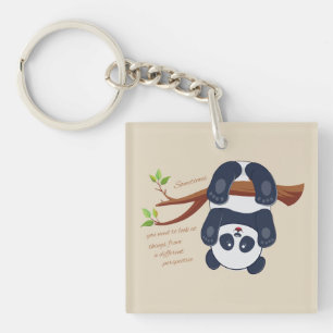adorable panda hanging upside down keychain