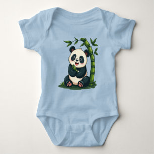 Adorable Panda Hugging Bamboo Cute Cartoon Art Baby Bodysuit