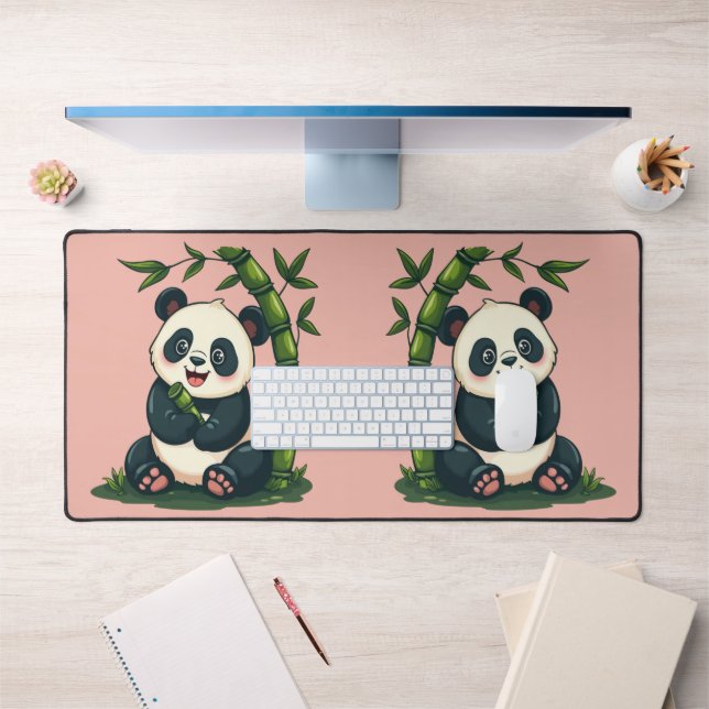 Adorable Panda Hugging Bamboo Cute Cartoon Art Desk Mat (Office 1)