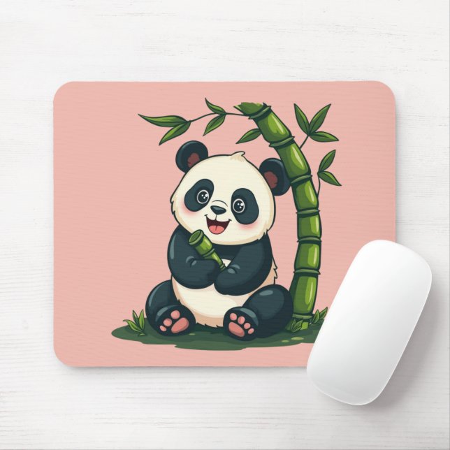 Adorable Panda Hugging Bamboo Cute Cartoon Art Mouse Pad (With Mouse)