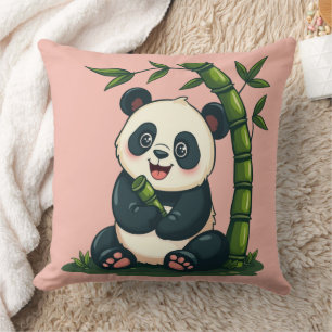 Adorable Panda Hugging Bamboo Cute Cartoon Art Throw Pillow