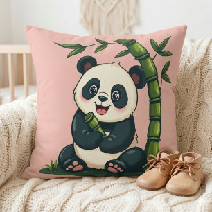 Adorable Panda Hugging Bamboo Cute Cartoon Art Throw Pillow