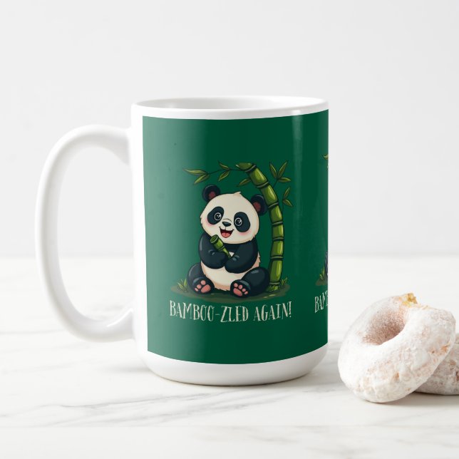 Adorable Panda Hugging Bamboo Cute Cartoon Green Coffee Mug (With Donut)